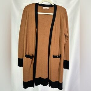 Open Front Warm Brown Longline Cardigan Old Money Classic Quiet Luxury Teacher
